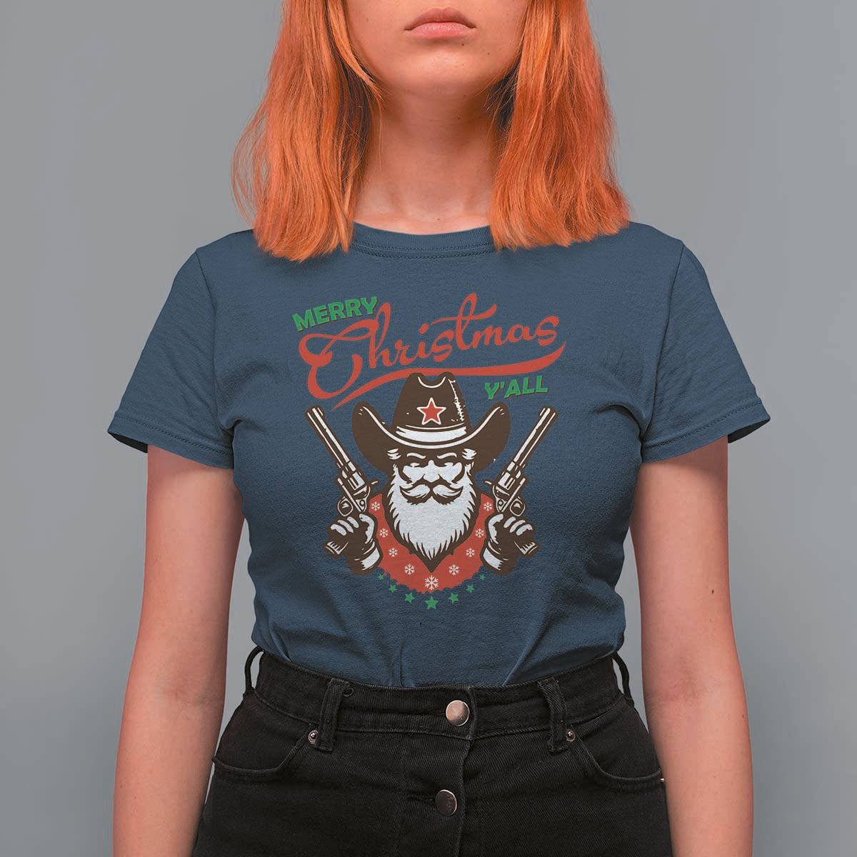 Merry Christmas Y'All Texas Cowboy Santa T Shirt For Women - Wonder Print Shop