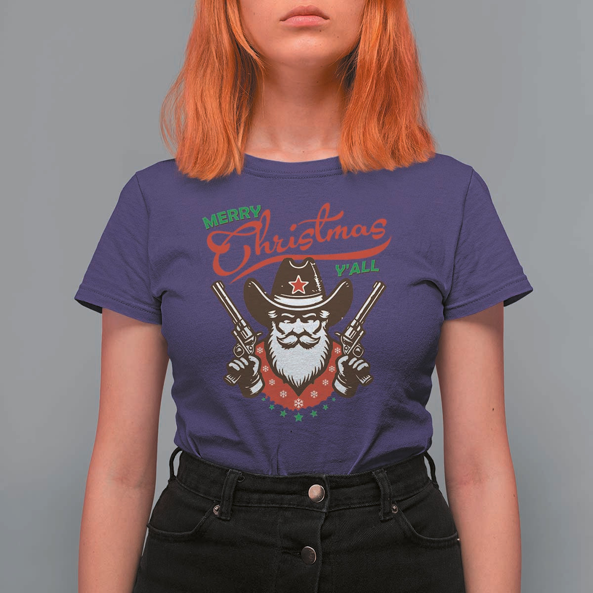 Merry Christmas Y'All Texas Cowboy Santa T Shirt For Women - Wonder Print Shop