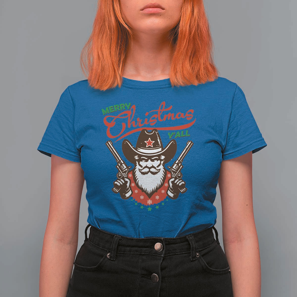Merry Christmas Y'All Texas Cowboy Santa T Shirt For Women - Wonder Print Shop