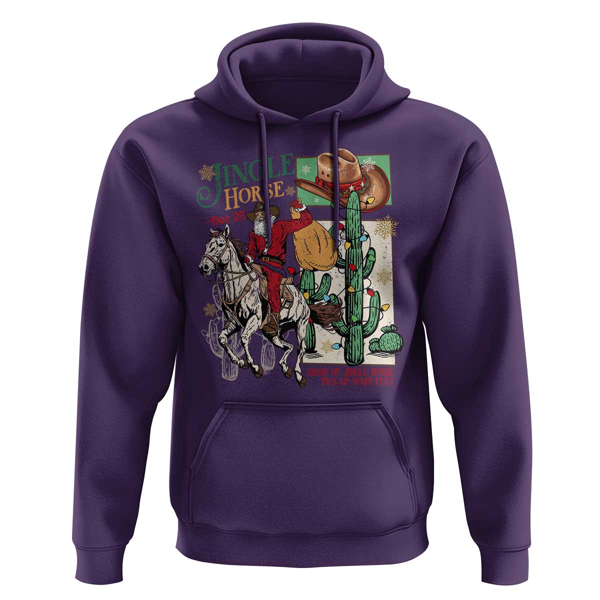 Western Christmas Hoodie Jingle Horse Pick Up Your Feet Cowboy Santa Rider