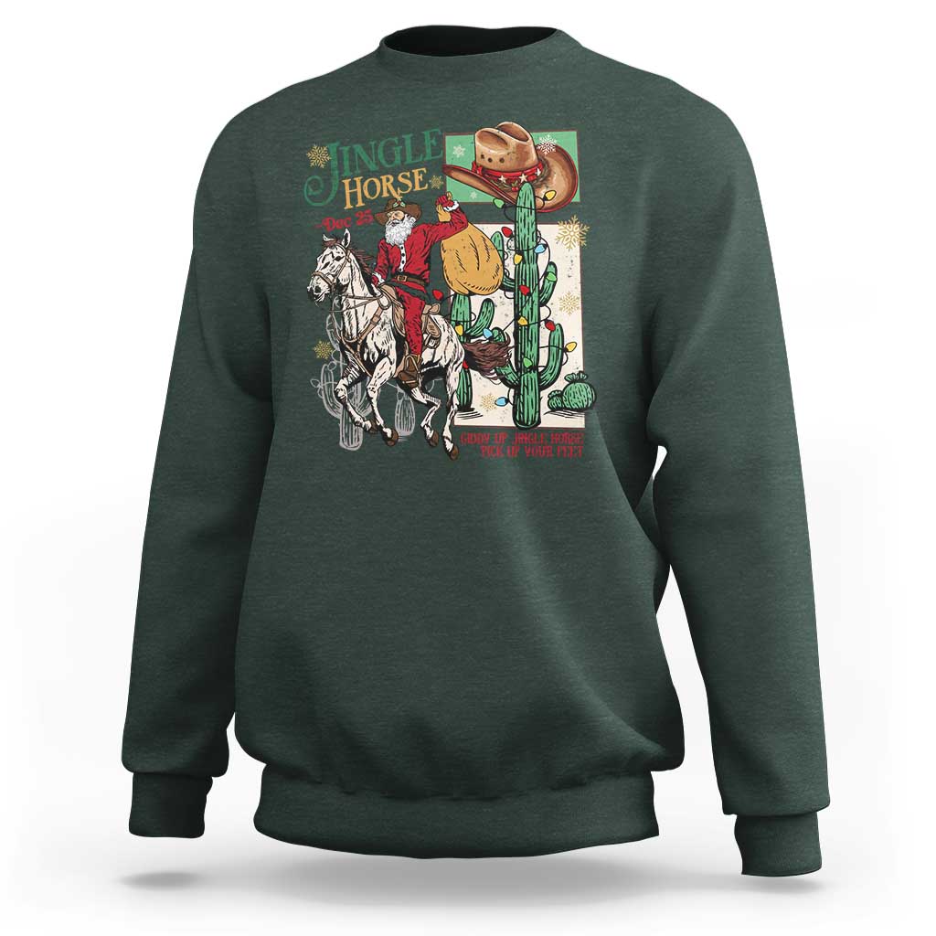 Western Christmas Sweatshirt Jingle Horse Pick Up Your Feet Cowboy Santa Rider - Wonder Print Shop