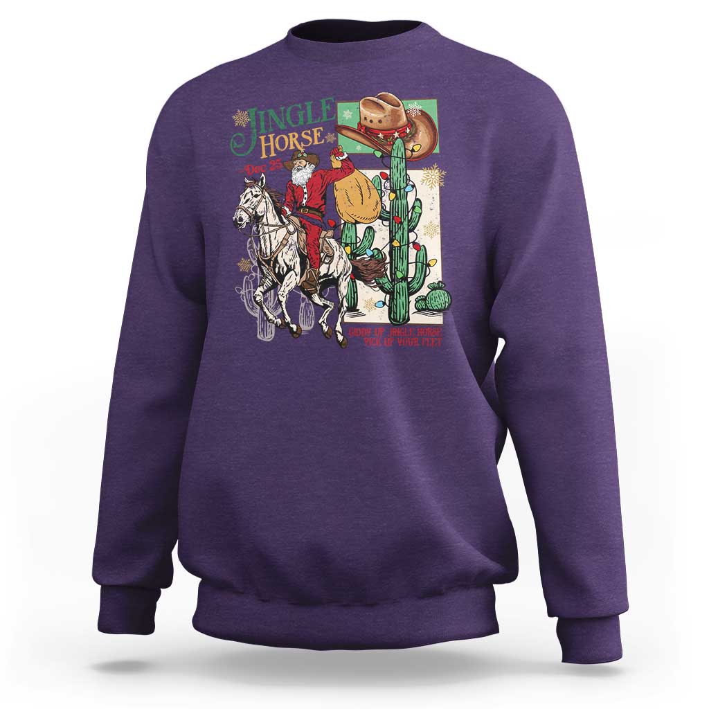 Western Christmas Sweatshirt Jingle Horse Pick Up Your Feet Cowboy Santa Rider - Wonder Print Shop