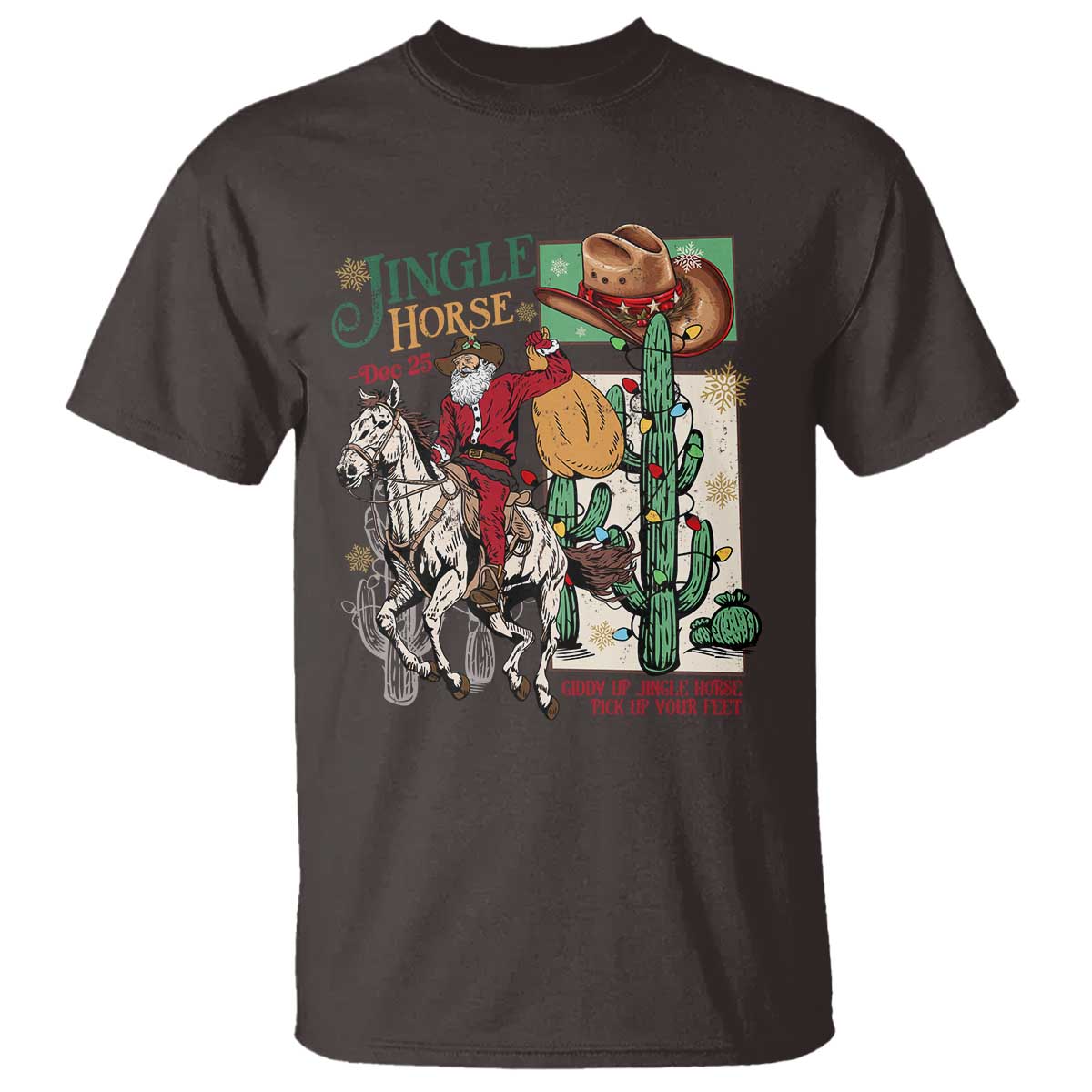 Western Christmas T Shirt Jingle Horse Pick Up Your Feet Cowboy Santa Rider - Wonder Print Shop