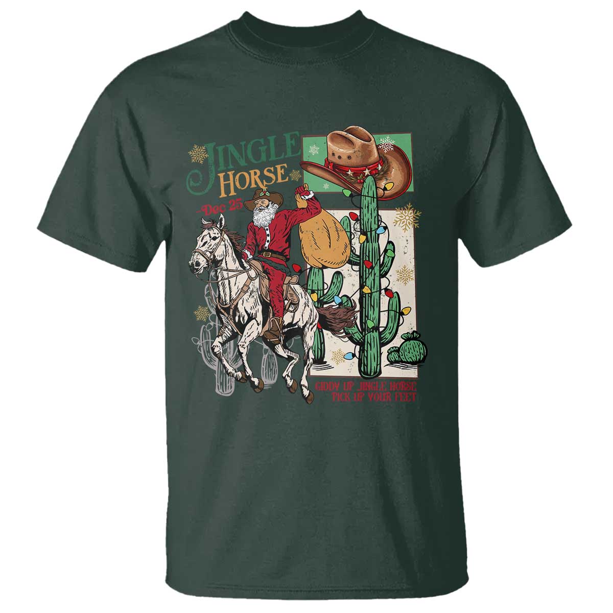 Western Christmas T Shirt Jingle Horse Pick Up Your Feet Cowboy Santa Rider - Wonder Print Shop
