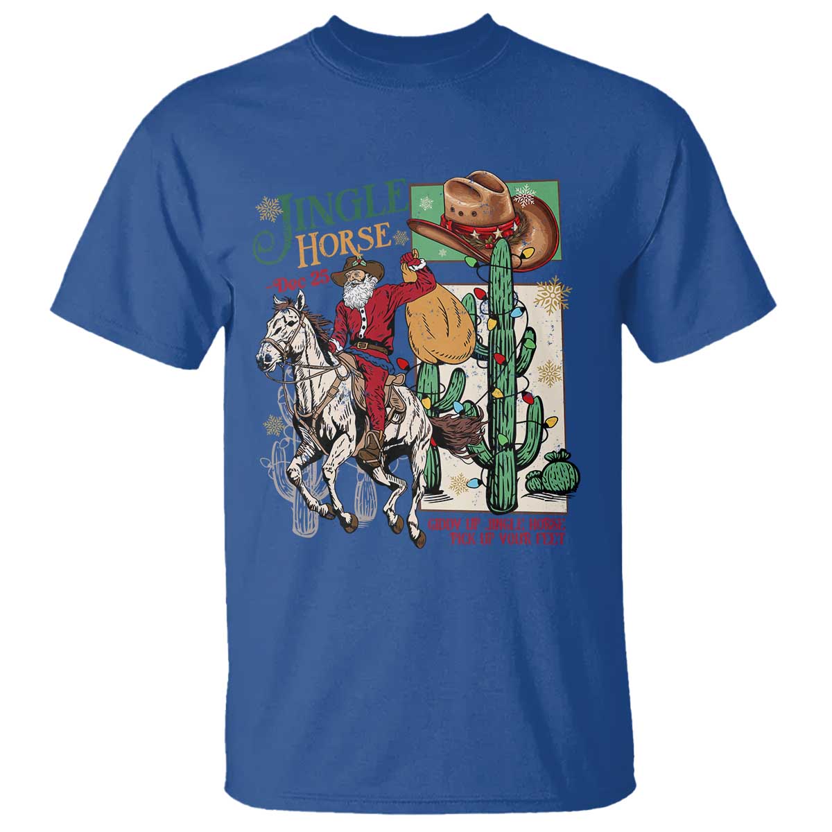 Western Christmas T Shirt Jingle Horse Pick Up Your Feet Cowboy Santa Rider - Wonder Print Shop
