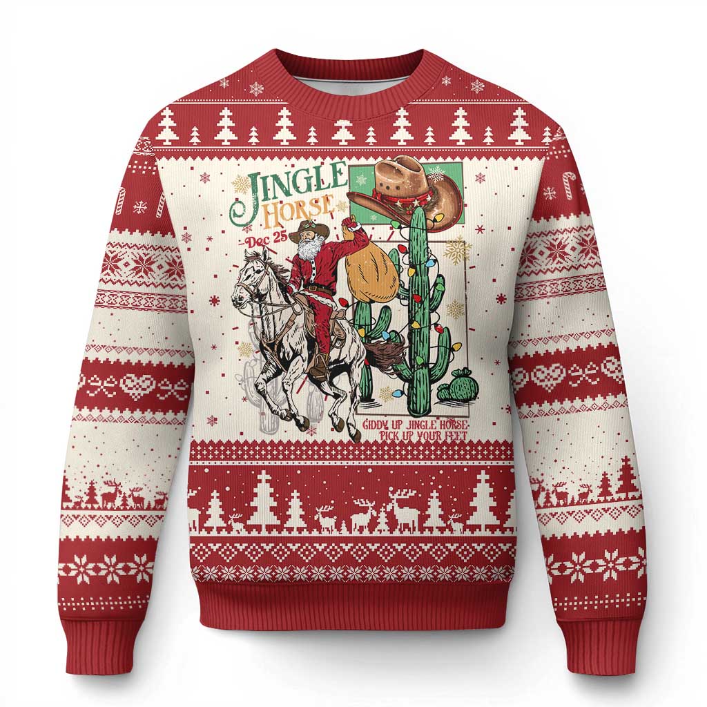 Western Xmas Ugly Christmas Sweater Jingle Horse Pick Up Your Feet Cowboy Santa Rider - Wonder Print Shop