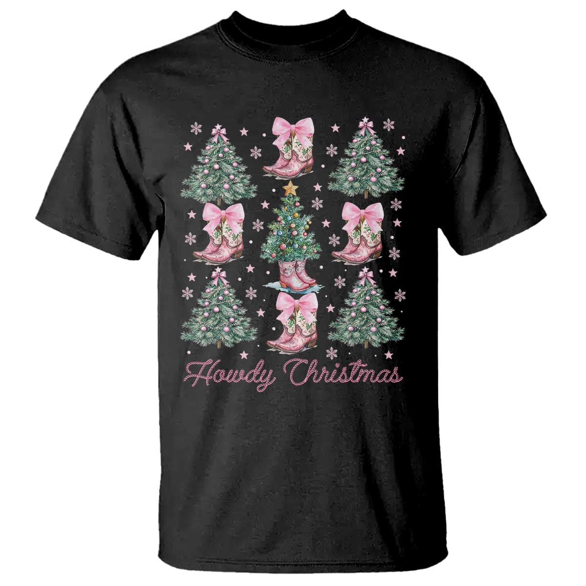 Howdy Christmas T Shirt Coquette Christmas Tree Cowgirl - Wonder Print Shop