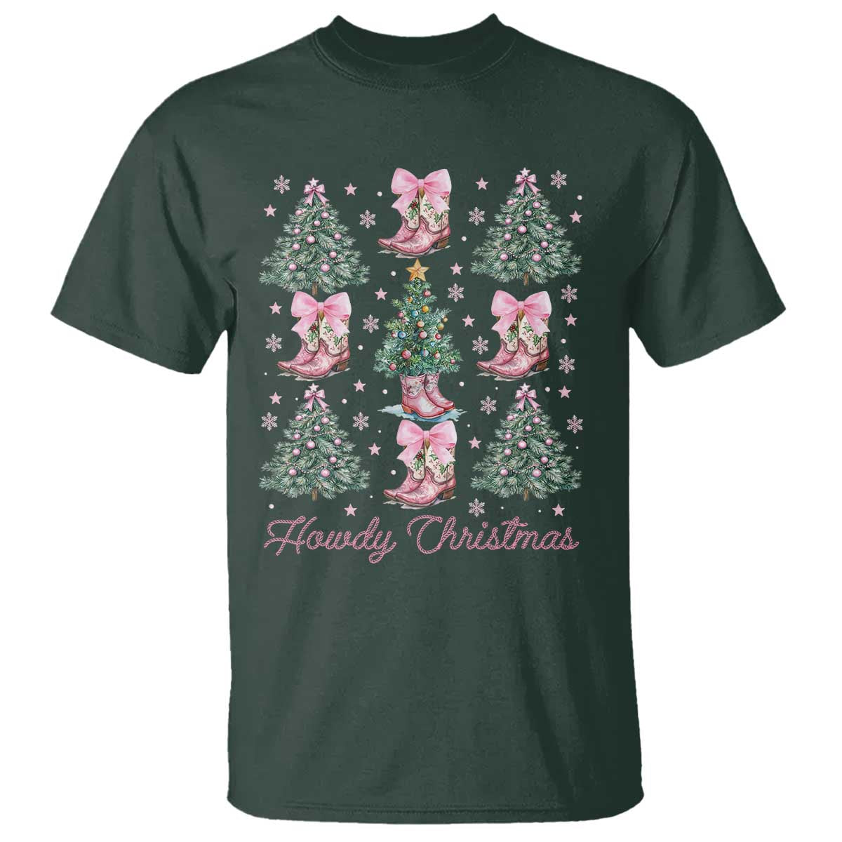 Howdy Christmas T Shirt Coquette Christmas Tree Cowgirl - Wonder Print Shop