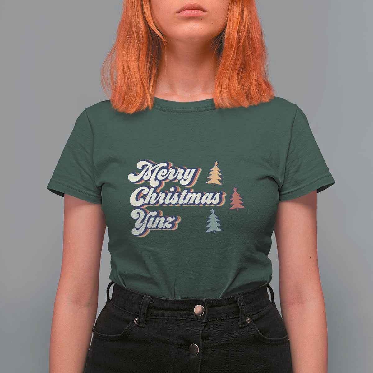 Funny Merry Christmas Yinz Pittsburgh T Shirt For Women - Wonder Print Shop