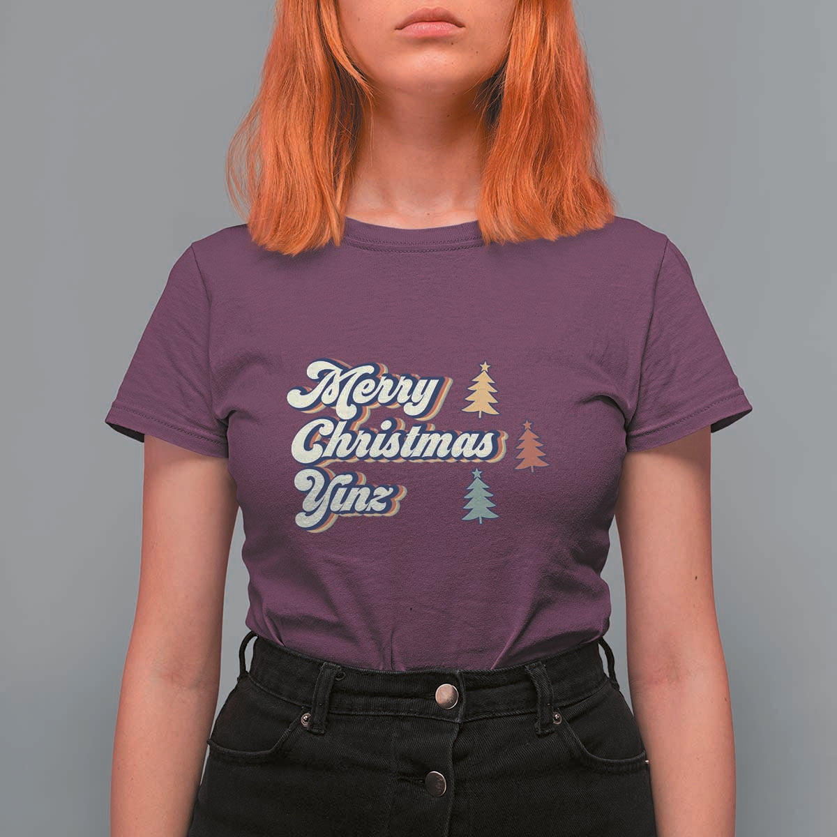 Funny Merry Christmas Yinz Pittsburgh T Shirt For Women - Wonder Print Shop