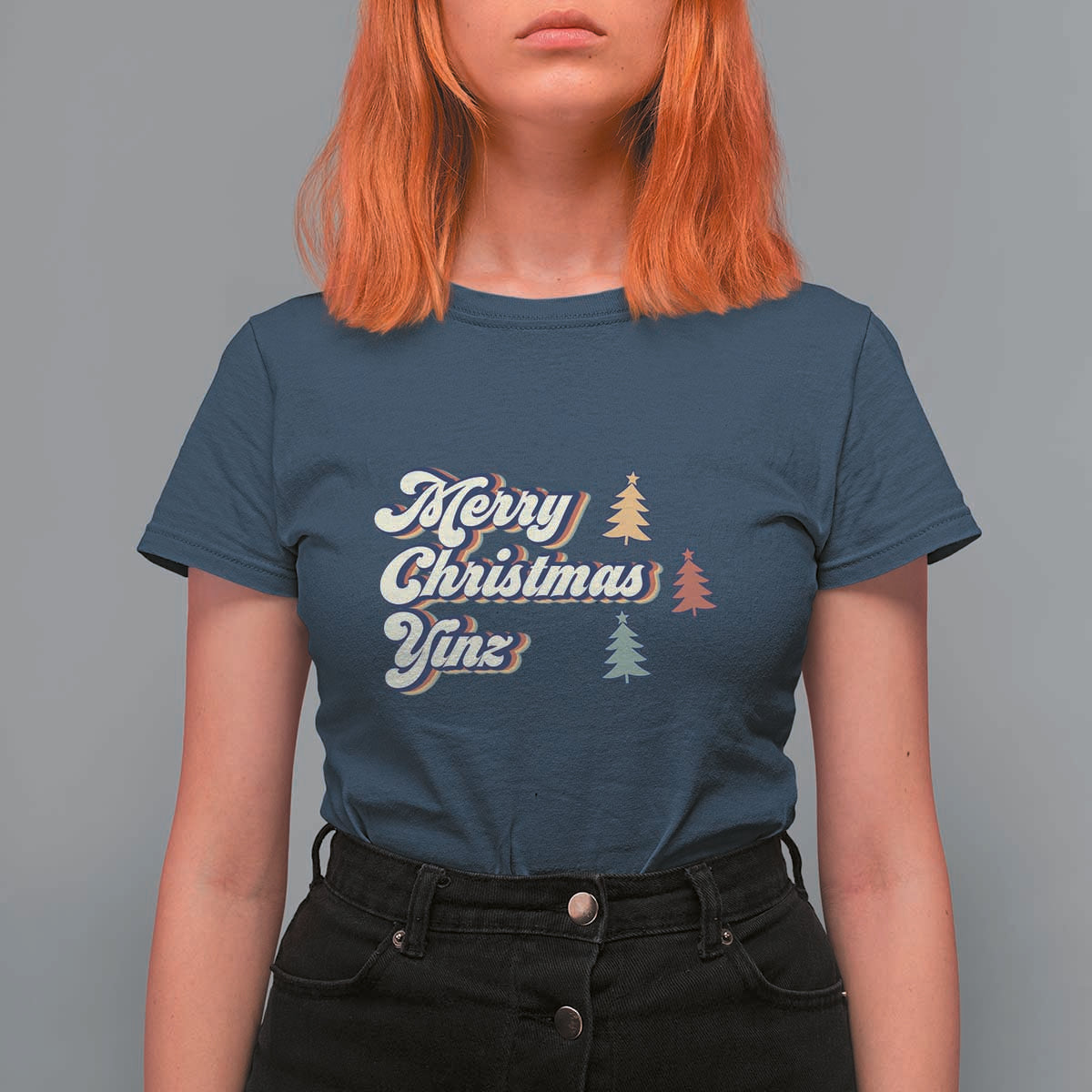 Funny Merry Christmas Yinz Pittsburgh T Shirt For Women - Wonder Print Shop