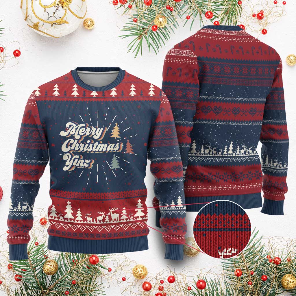 Funny Merry Christmas Yinz Pittsburgh Ugly Christmas Sweater - Wonder Print Shop