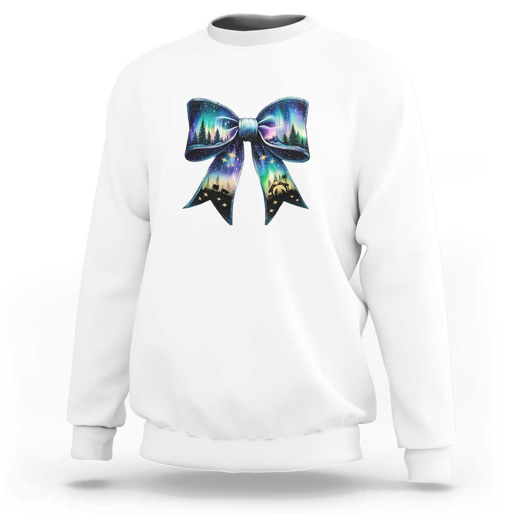 Christmas Alaska Aurora Sweatshirt Christian Most Wonderful Time Of The Year Coquette Bow - Wonder Print Shop