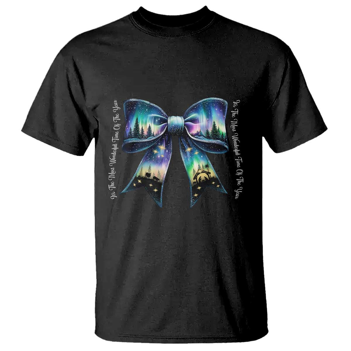 Christmas Alaska Aurora T Shirt Christian Most Wonderful Time Of The Year Coquette Bow - Wonder Print Shop