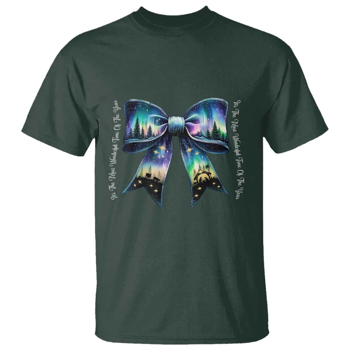 Christmas Alaska Aurora T Shirt Christian Most Wonderful Time Of The Year Coquette Bow - Wonder Print Shop