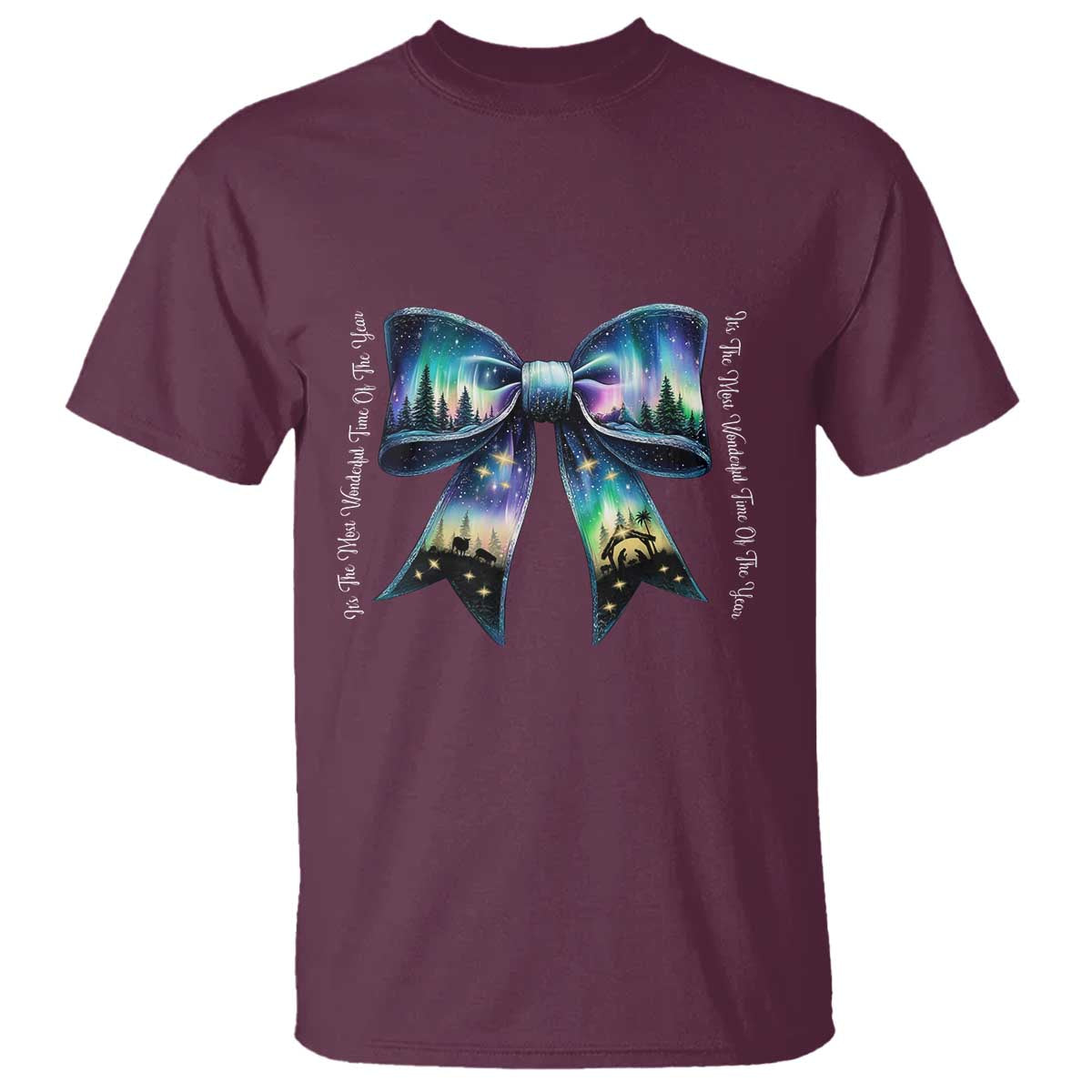 Christmas Alaska Aurora T Shirt Christian Most Wonderful Time Of The Year Coquette Bow - Wonder Print Shop