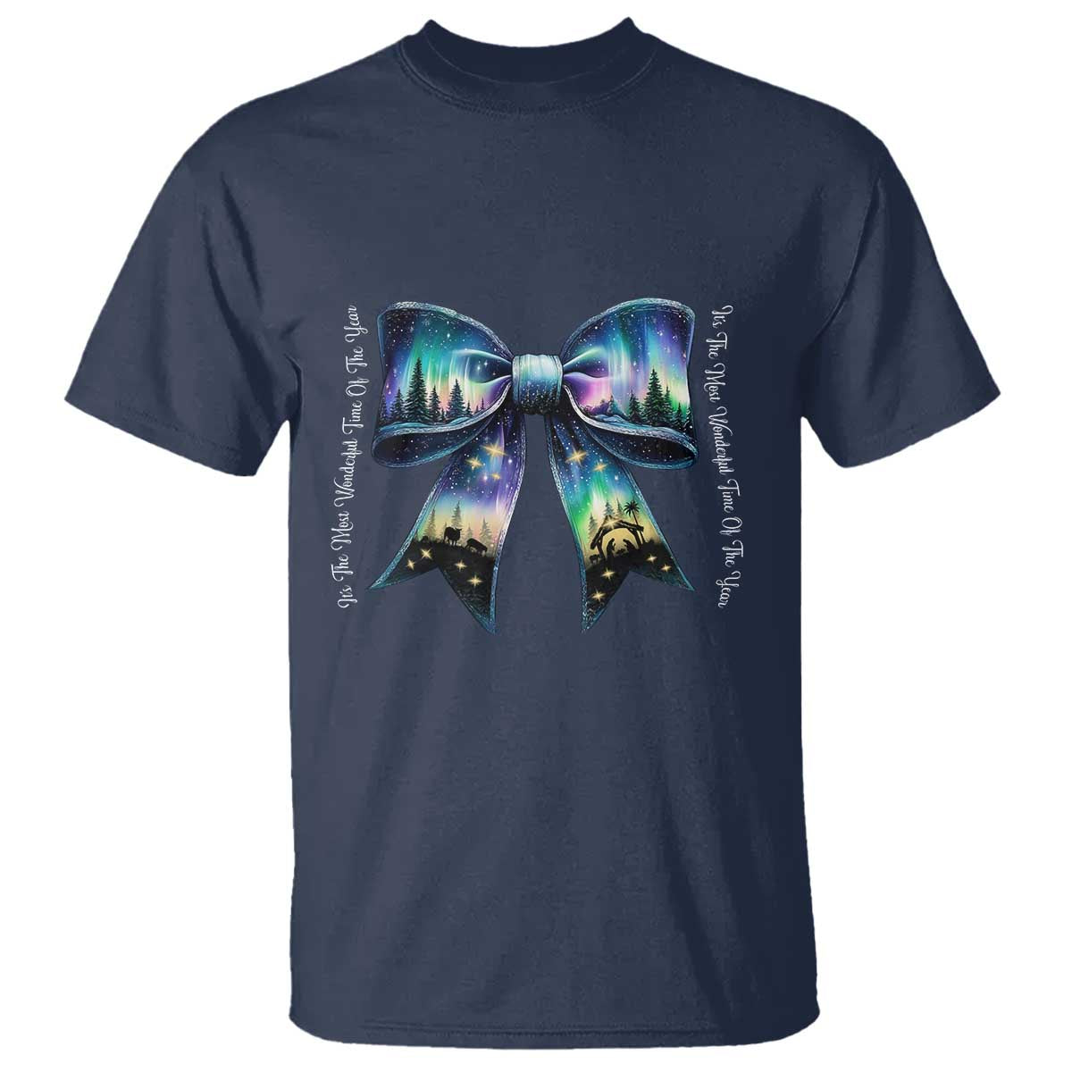 Christmas Alaska Aurora T Shirt Christian Most Wonderful Time Of The Year Coquette Bow - Wonder Print Shop