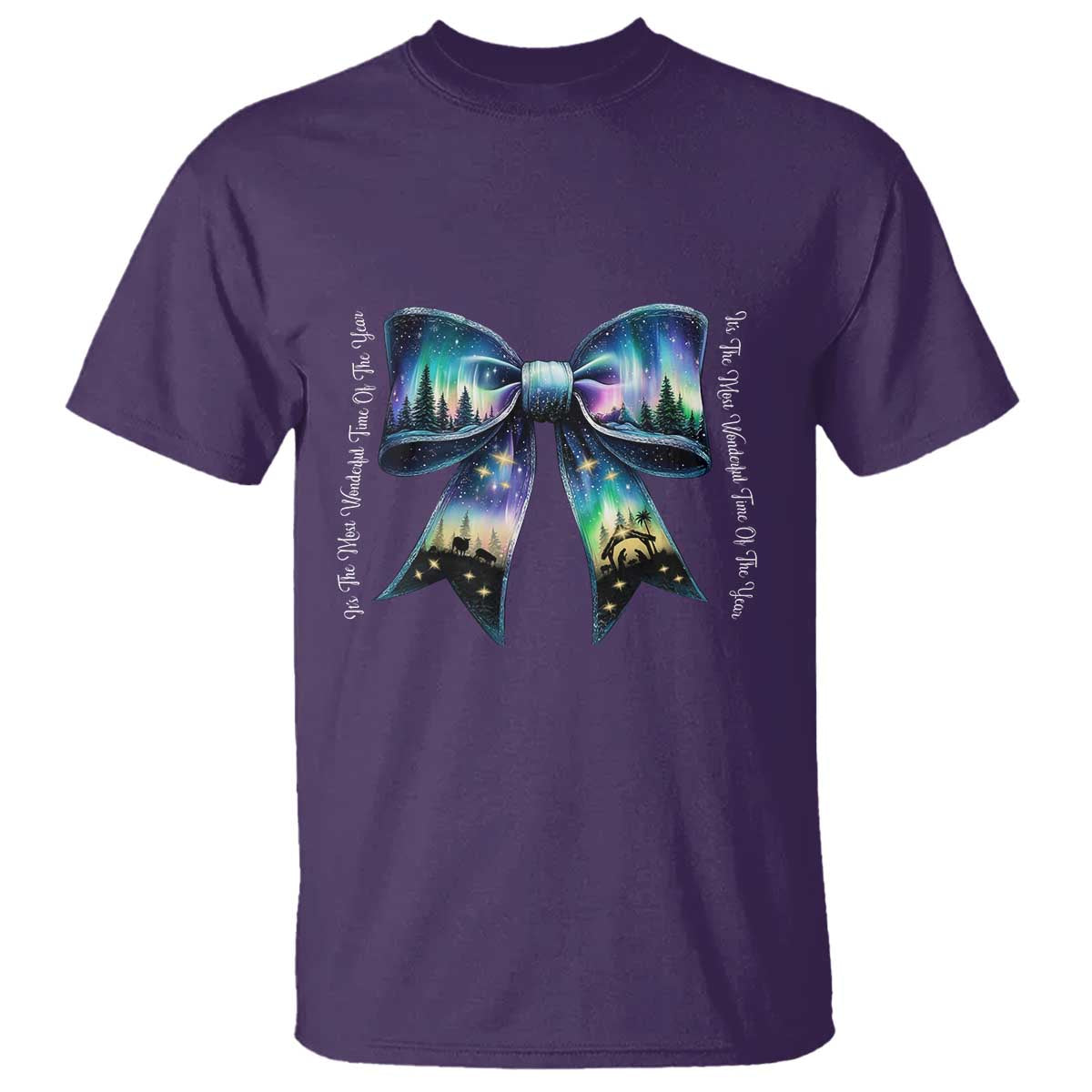 Christmas Alaska Aurora T Shirt Christian Most Wonderful Time Of The Year Coquette Bow - Wonder Print Shop