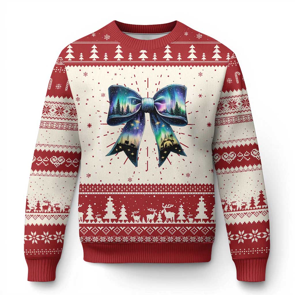 Christmas Alaska Aurora Ugly Christmas Sweater Christian Most Wonderful Time Of The Year Coquette Bow - Wonder Print Shop