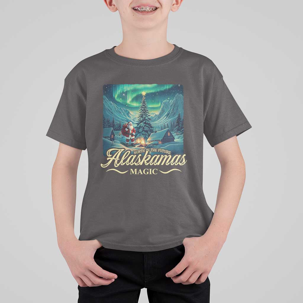 Xmas In Alaska T Shirt For Kid Alaskamas Magic Aurora Santa - Wonder Print Shop