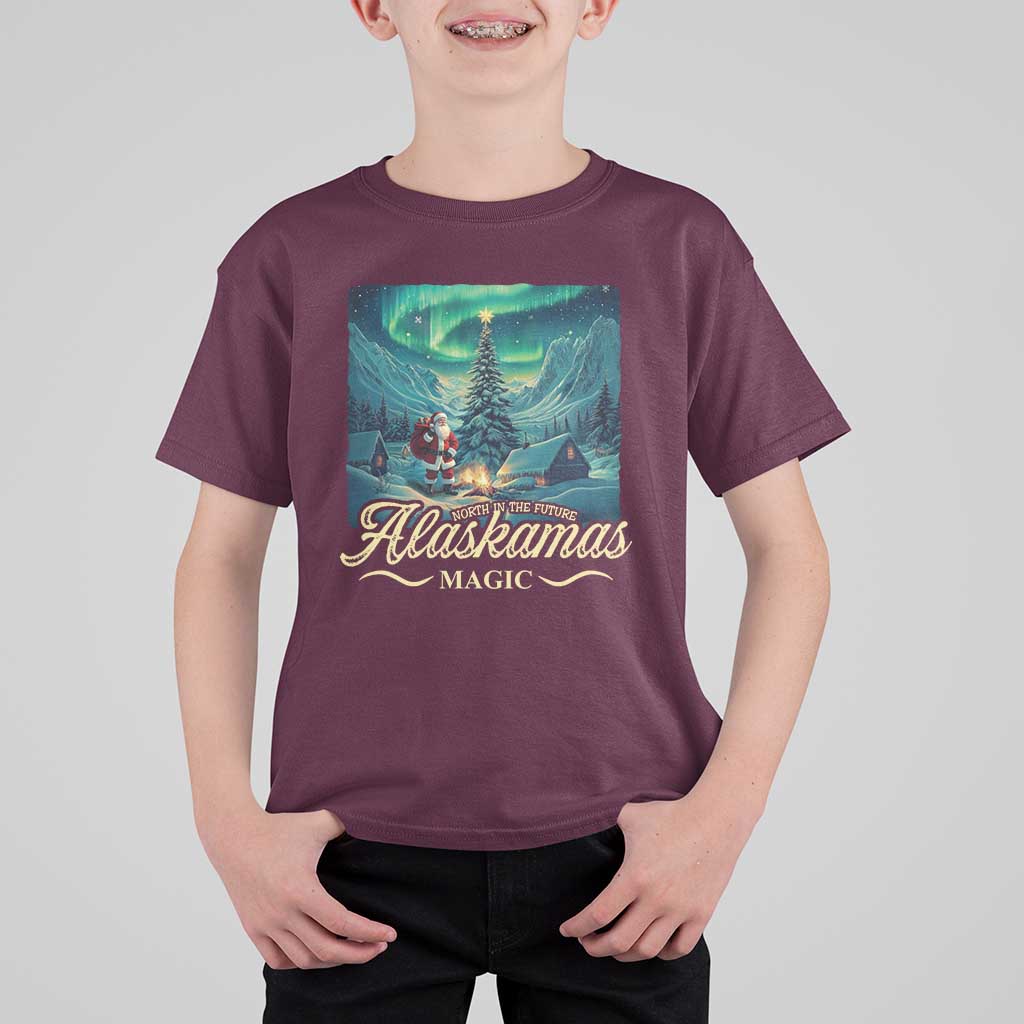 Xmas In Alaska T Shirt For Kid Alaskamas Magic Aurora Santa - Wonder Print Shop