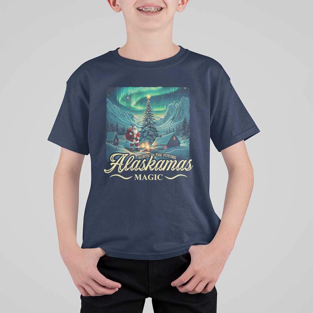 Xmas In Alaska T Shirt For Kid Alaskamas Magic Aurora Santa - Wonder Print Shop