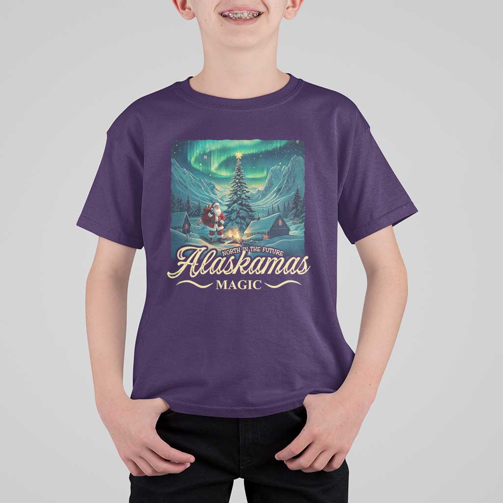 Xmas In Alaska T Shirt For Kid Alaskamas Magic Aurora Santa - Wonder Print Shop