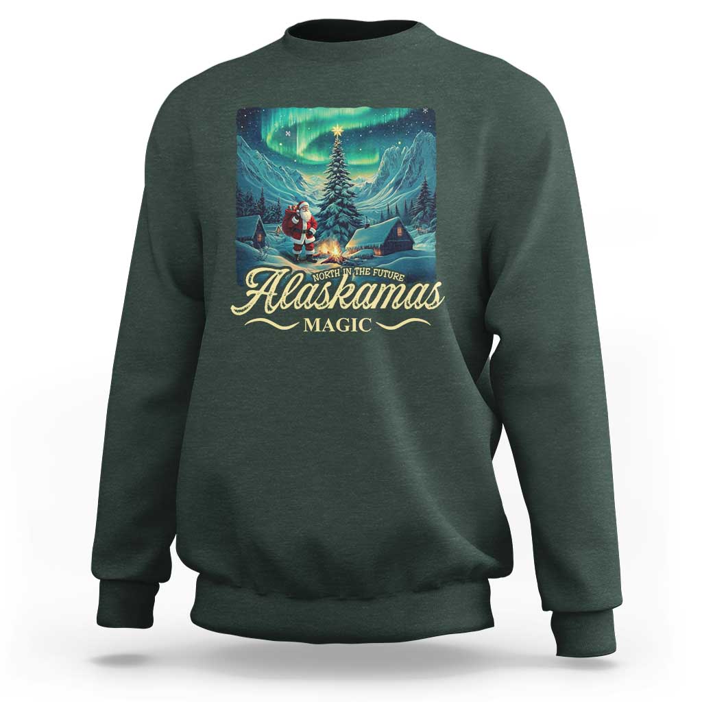 Xmas In Alaska Sweatshirt Alaskamas Magic Aurora Santa - Wonder Print Shop