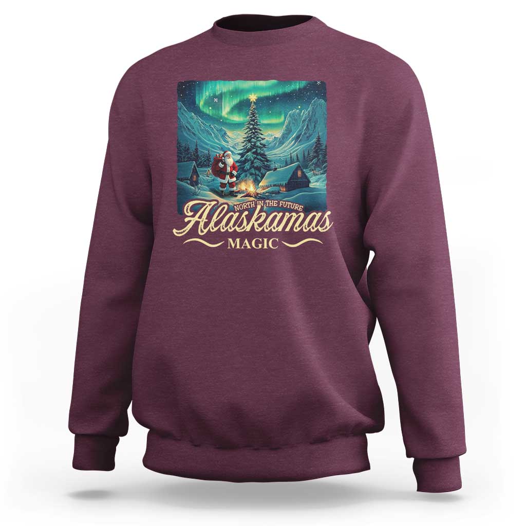 Xmas In Alaska Sweatshirt Alaskamas Magic Aurora Santa - Wonder Print Shop