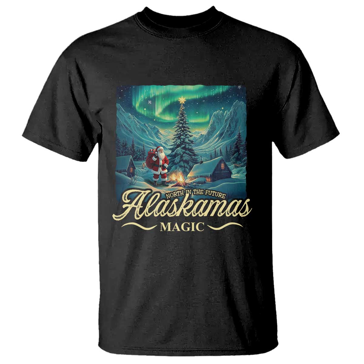 Xmas In Alaska T Shirt Alaskamas Magic Aurora Santa - Wonder Print Shop