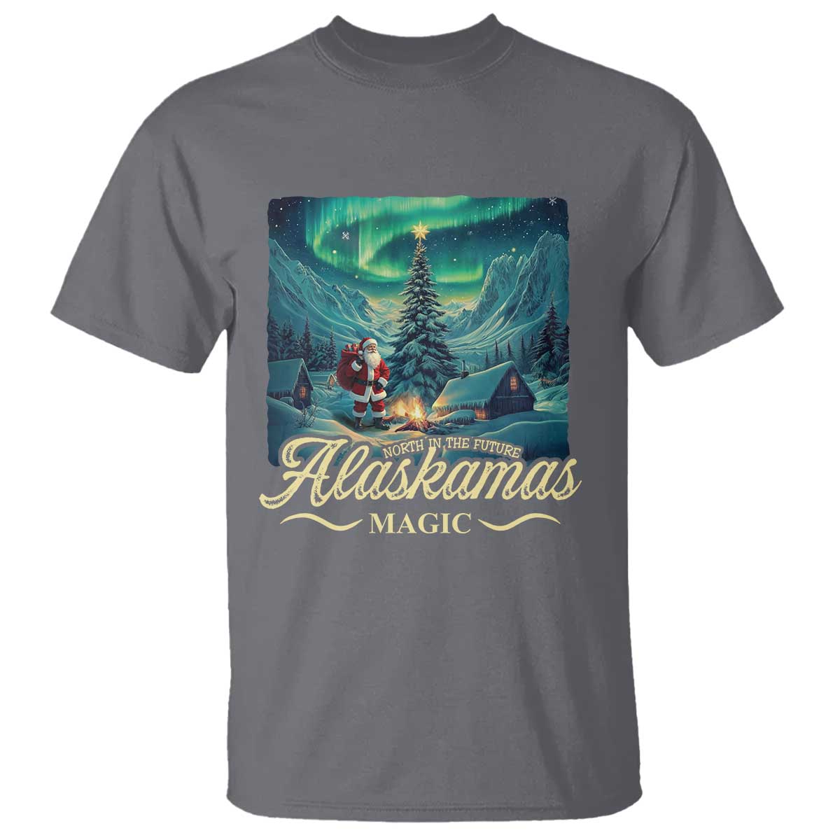 Xmas In Alaska T Shirt Alaskamas Magic Aurora Santa - Wonder Print Shop