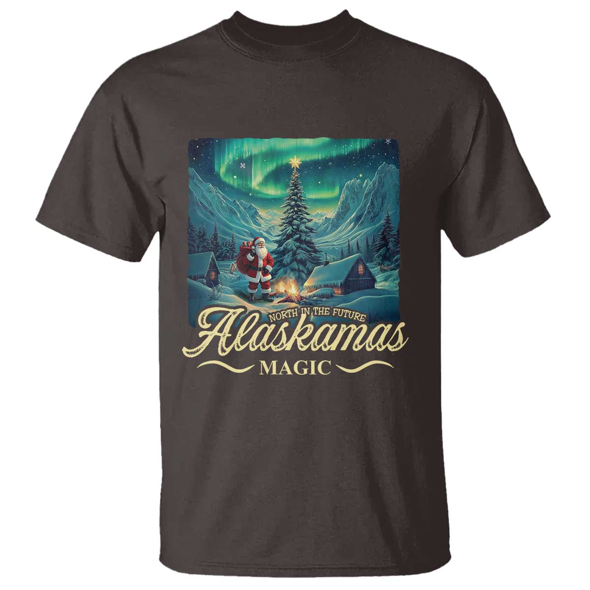 Xmas In Alaska T Shirt Alaskamas Magic Aurora Santa - Wonder Print Shop