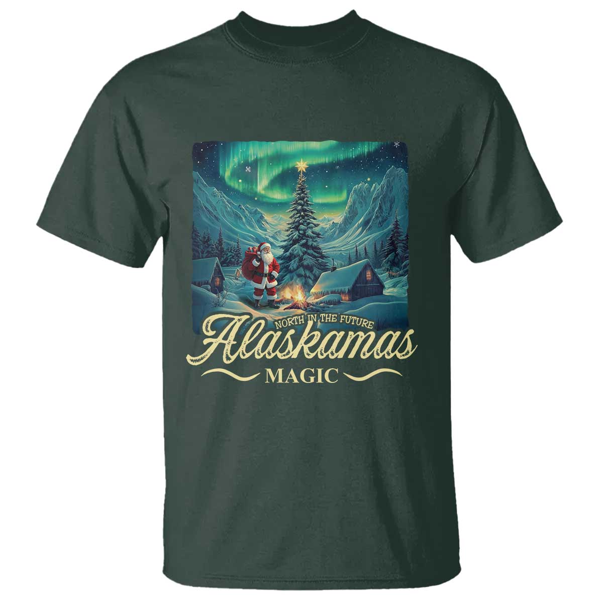 Xmas In Alaska T Shirt Alaskamas Magic Aurora Santa - Wonder Print Shop
