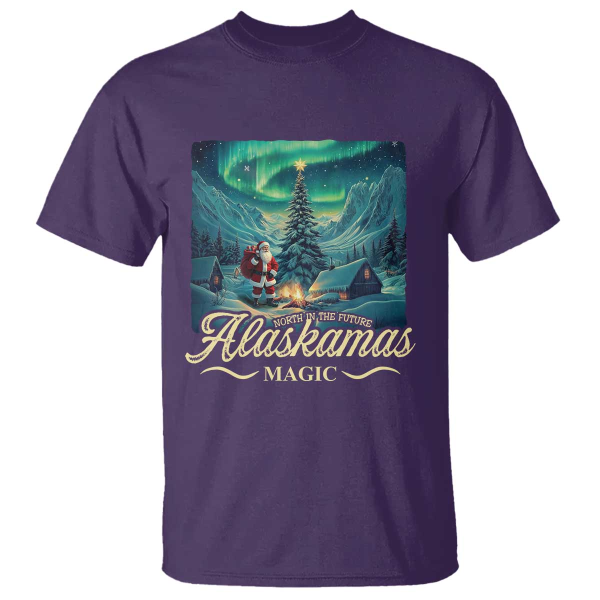 Xmas In Alaska T Shirt Alaskamas Magic Aurora Santa - Wonder Print Shop