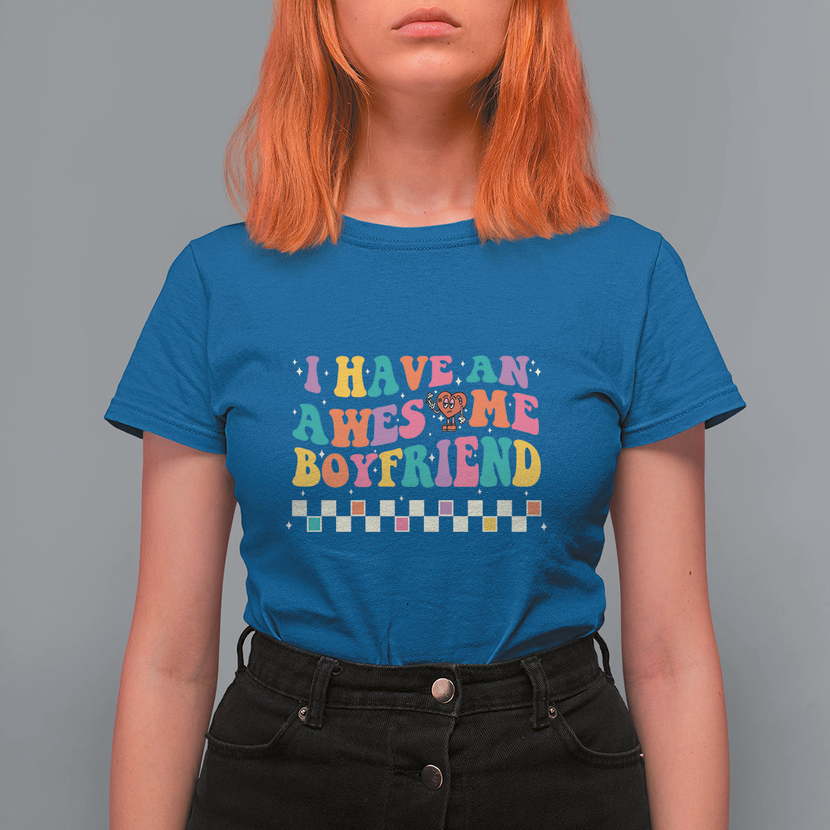 Valentine's Day T Shirt For Women I Have An Awesome Boyfriend Ugly Heart Retro Groovy - Wonder Print Shop