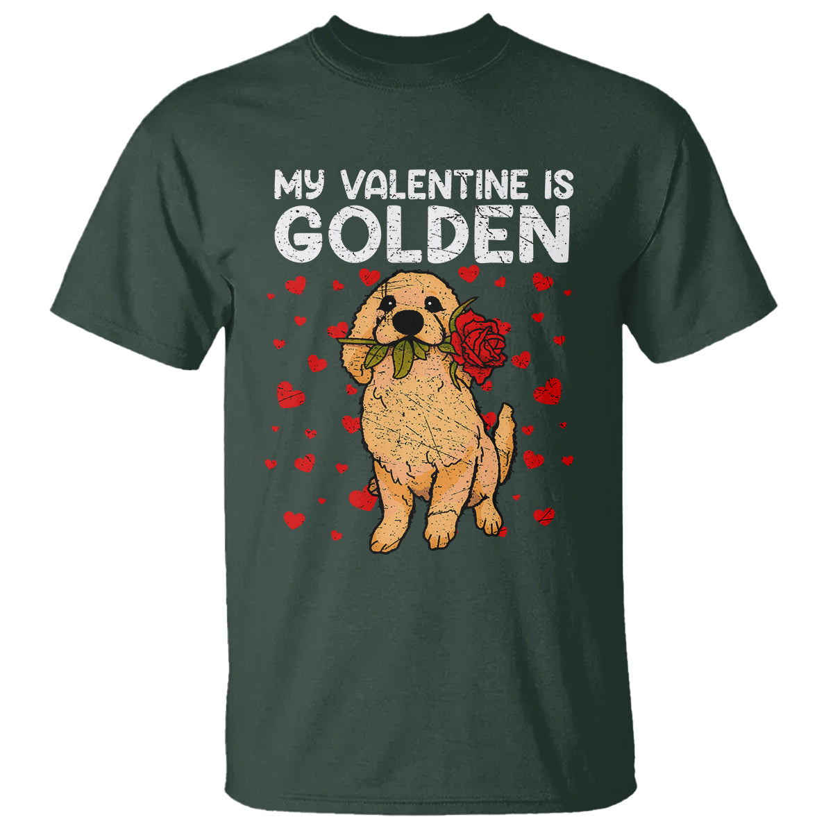 Valentine's Day T Shirt My Valentine Is Golden Retriever Cute Pet Dog Rose - Wonder Print Shop