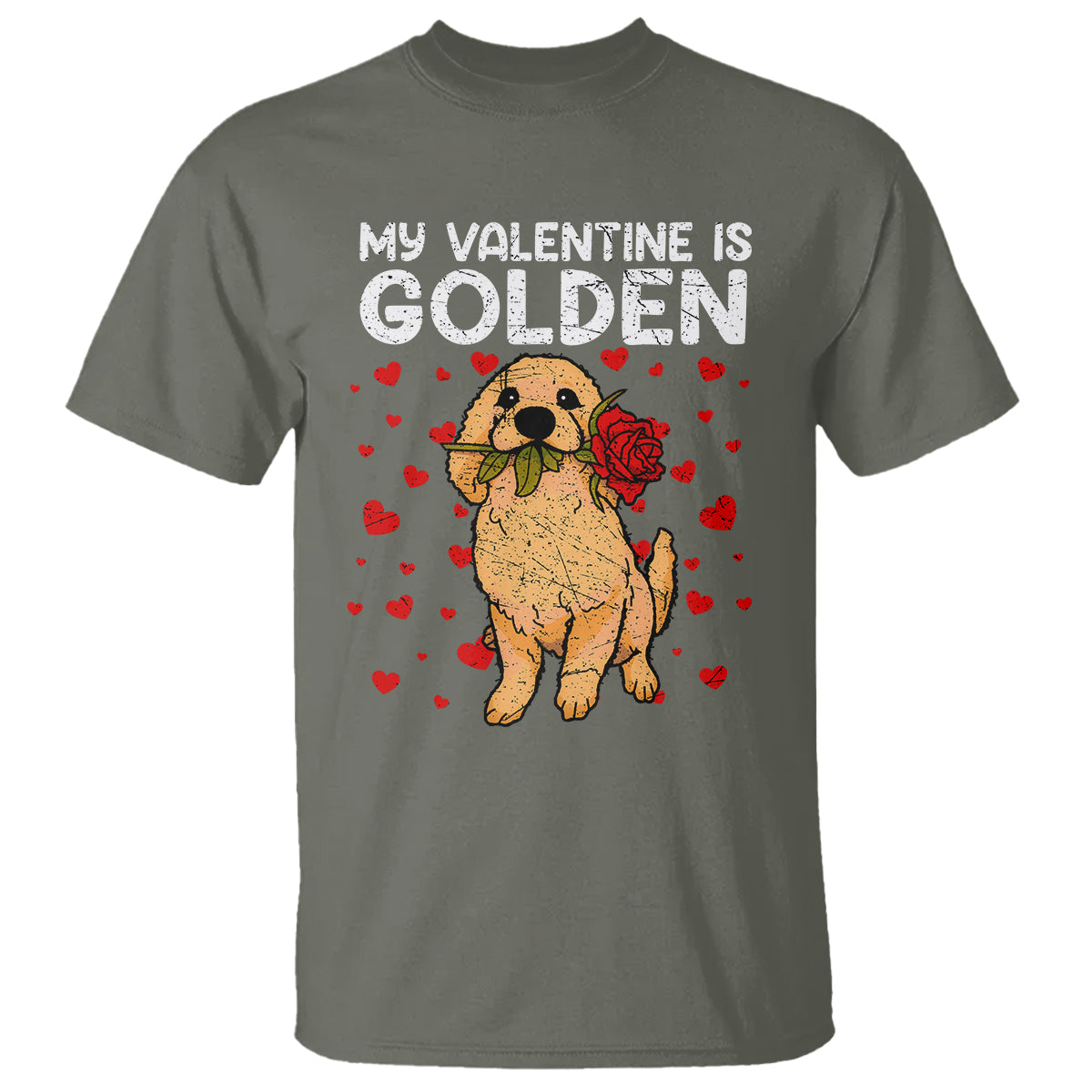 Valentine's Day T Shirt My Valentine Is Golden Retriever Cute Pet Dog Rose - Wonder Print Shop