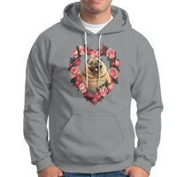 Valentine's Day Hoodie My Valentine Is Pug Cute Pet Dog Rose Heart Shape - Wonder Print Shop