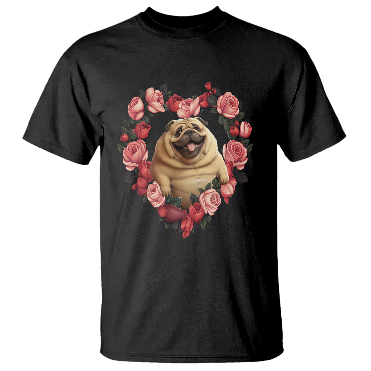 Valentine's Day T Shirt My Valentine Is Pug Cute Pet Dog Rose Heart Shape - Wonder Print Shop