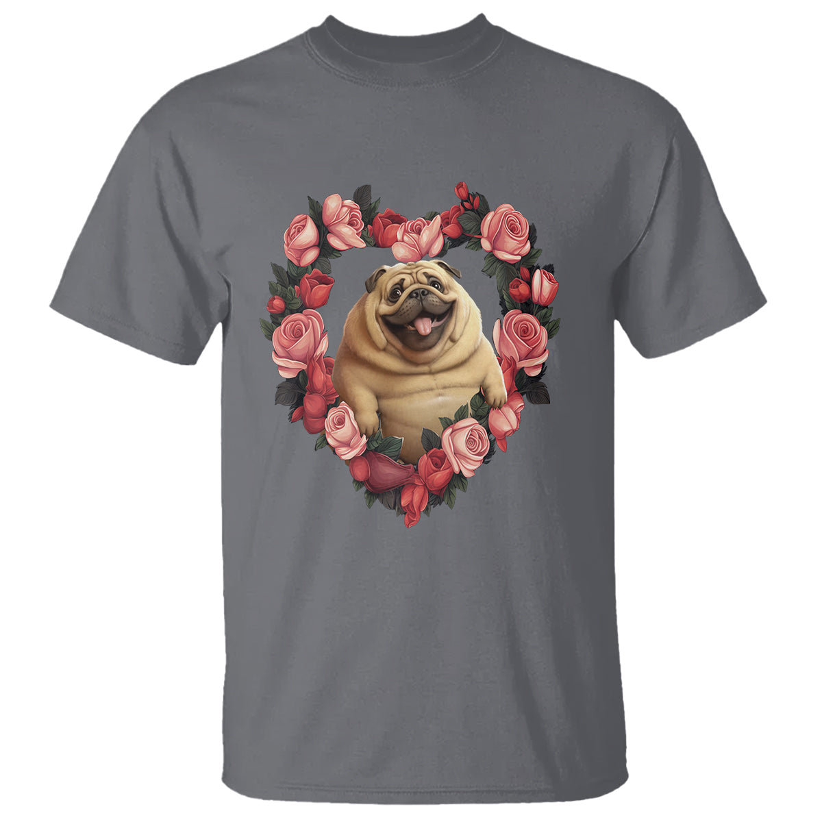 Valentine's Day T Shirt My Valentine Is Pug Cute Pet Dog Rose Heart Shape - Wonder Print Shop