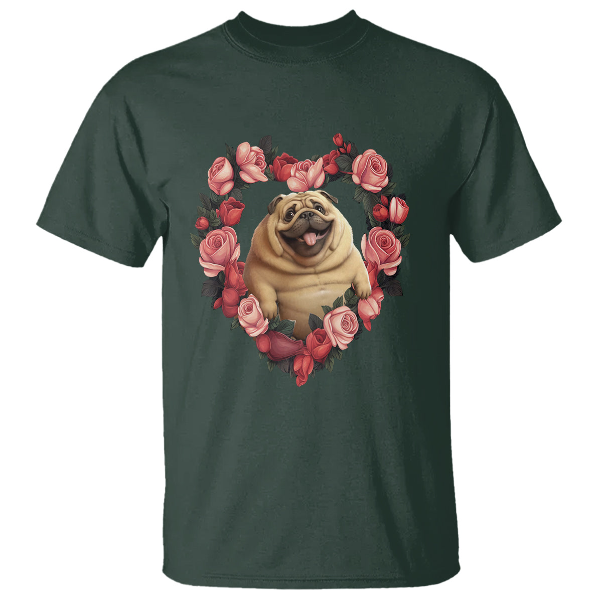 Valentine's Day T Shirt My Valentine Is Pug Cute Pet Dog Rose Heart Shape - Wonder Print Shop