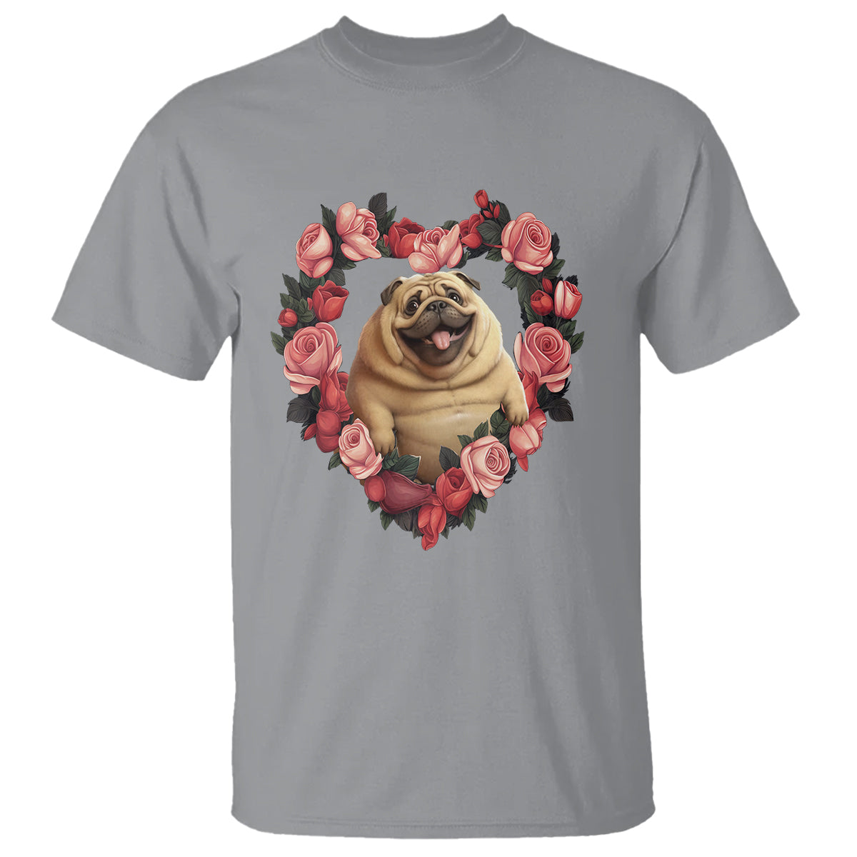 Valentine's Day T Shirt My Valentine Is Pug Cute Pet Dog Rose Heart Shape - Wonder Print Shop