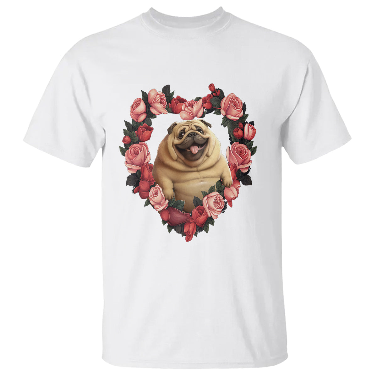 Valentine's Day T Shirt My Valentine Is Pug Cute Pet Dog Rose Heart Shape - Wonder Print Shop