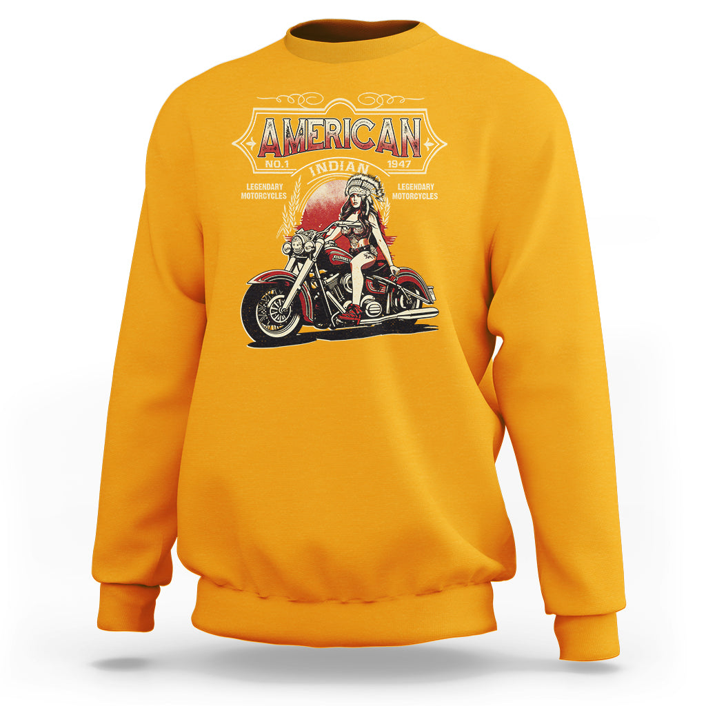 Motorcycle Rider Sweatshirt American Indian Legendary Retro Biker - Wonder Print Shop