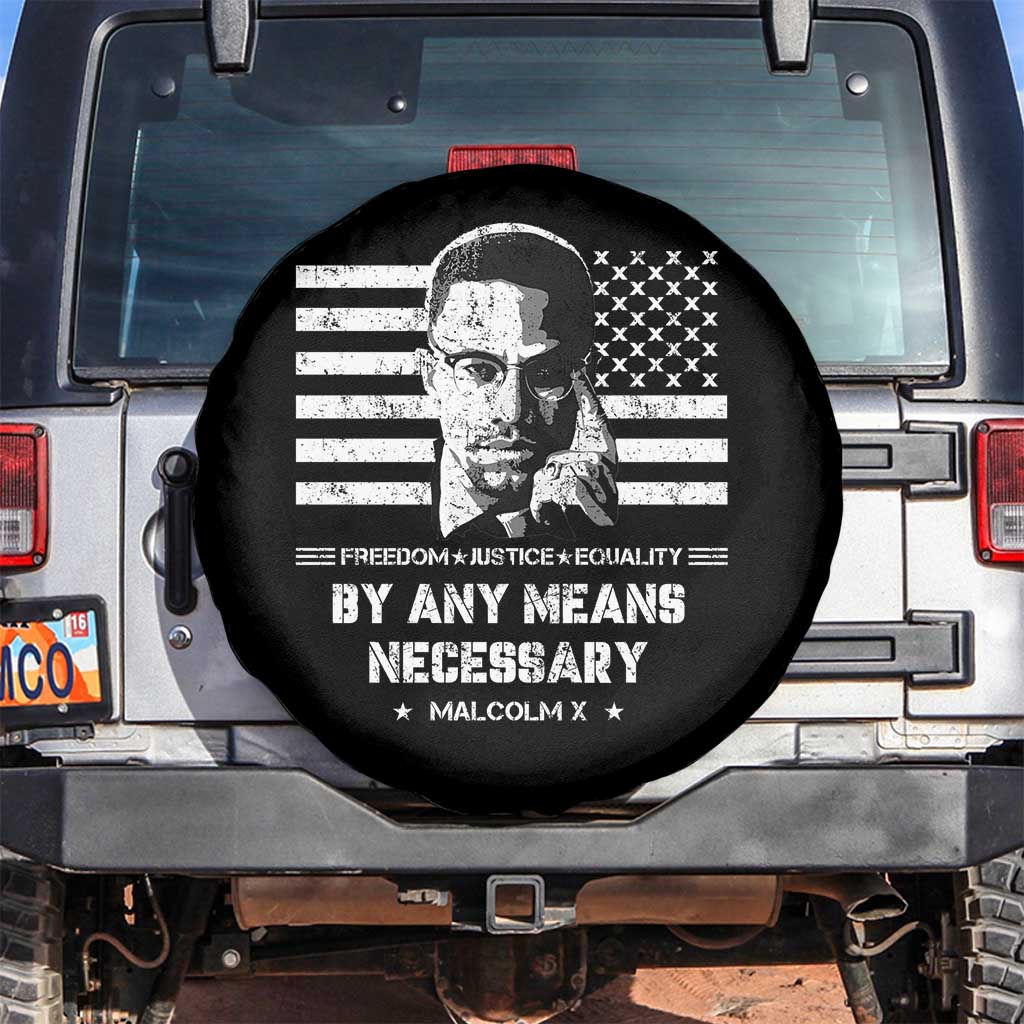 Malcolm X Spare Tire Cover By Any Means Necessary American Flag