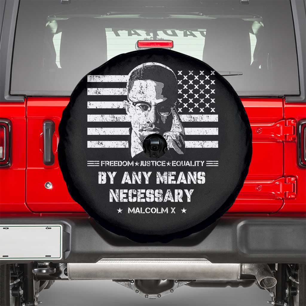 Malcolm X Spare Tire Cover By Any Means Necessary American Flag