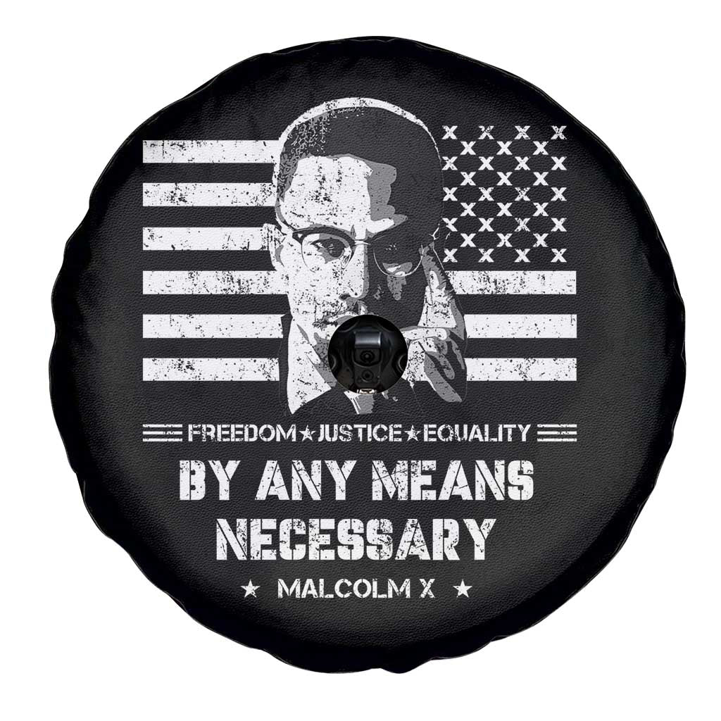 Malcolm X Spare Tire Cover By Any Means Necessary American Flag