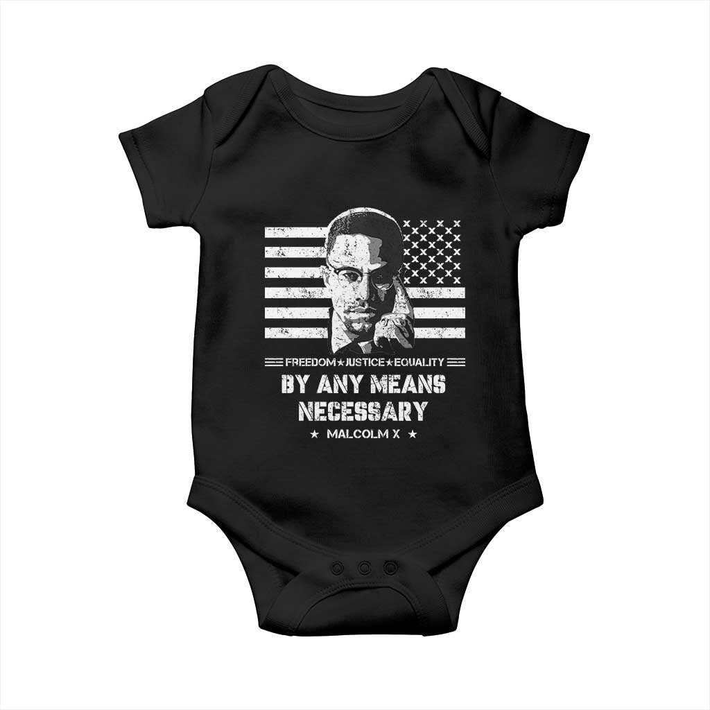 Malcolm X Baby Onesie By Any Means Necessary American Flag
