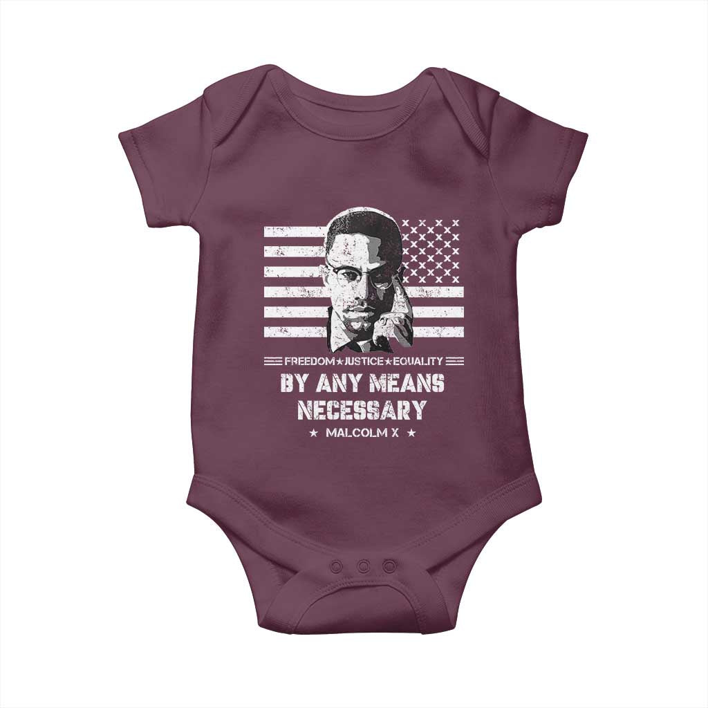 Malcolm X Baby Onesie By Any Means Necessary American Flag