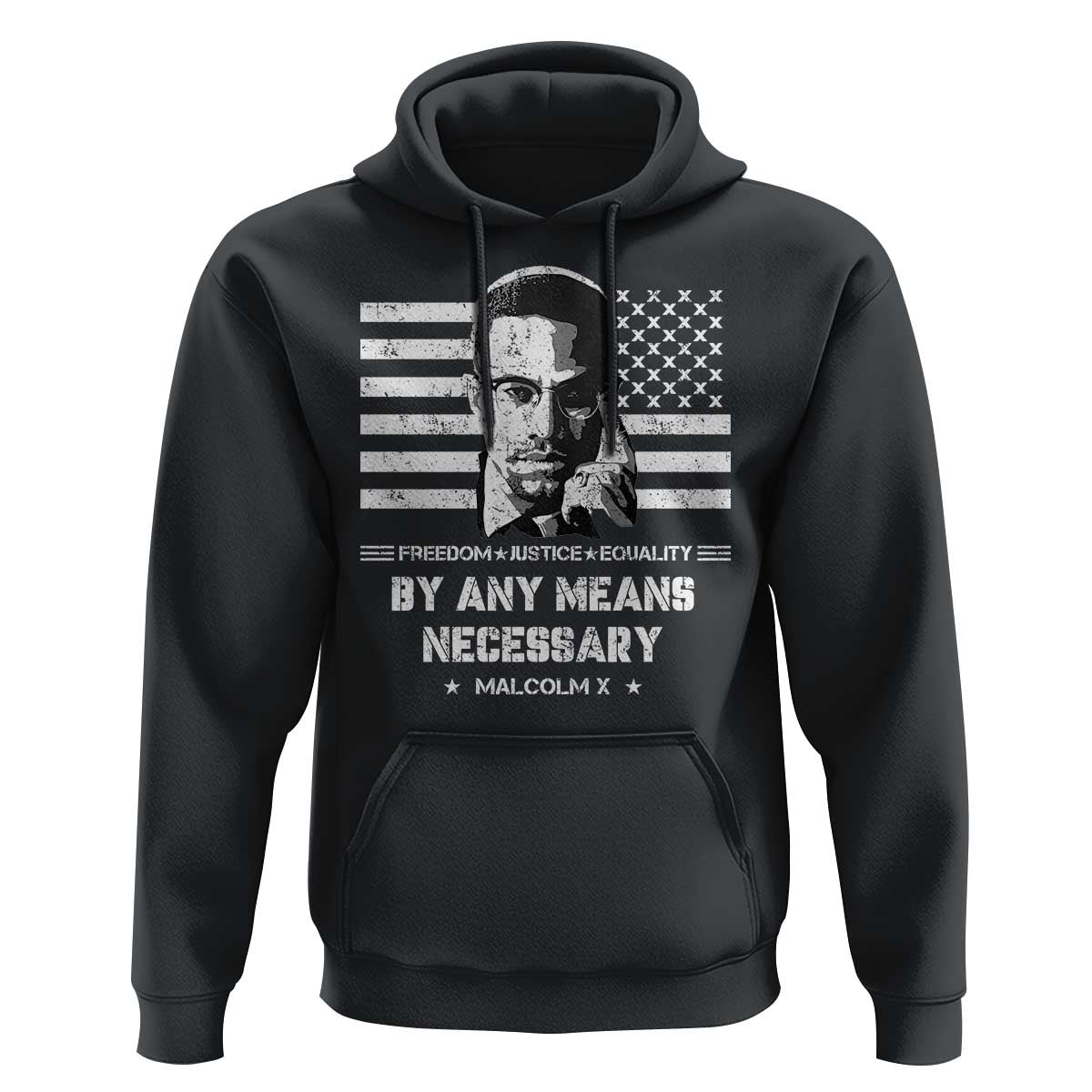 Malcolm X Hoodie By Any Means Necessary American Flag